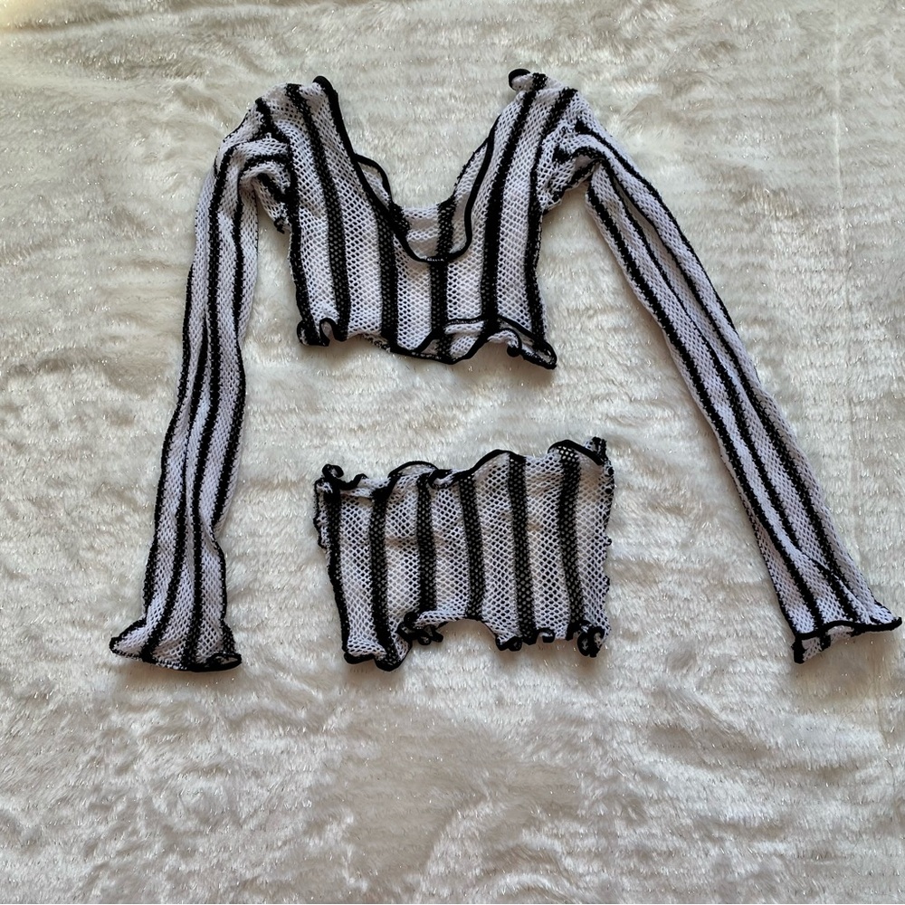 Black and White Striped Mesh Lounge Set